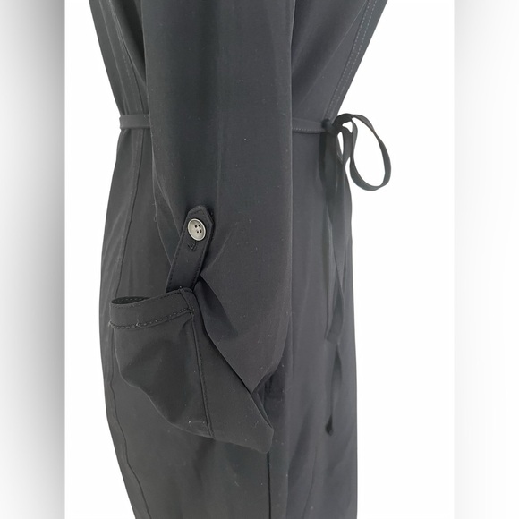 Eddie Bauer Black Belted Stretch Button Shirt Dress Size Small Roll-Tab Sleeves - Picture 6 of 12